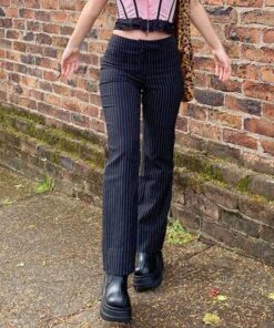 High Waist Black Jeans with White Stripes