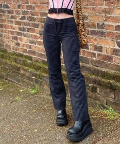 High Waist Black Jeans with White Stripes 6
