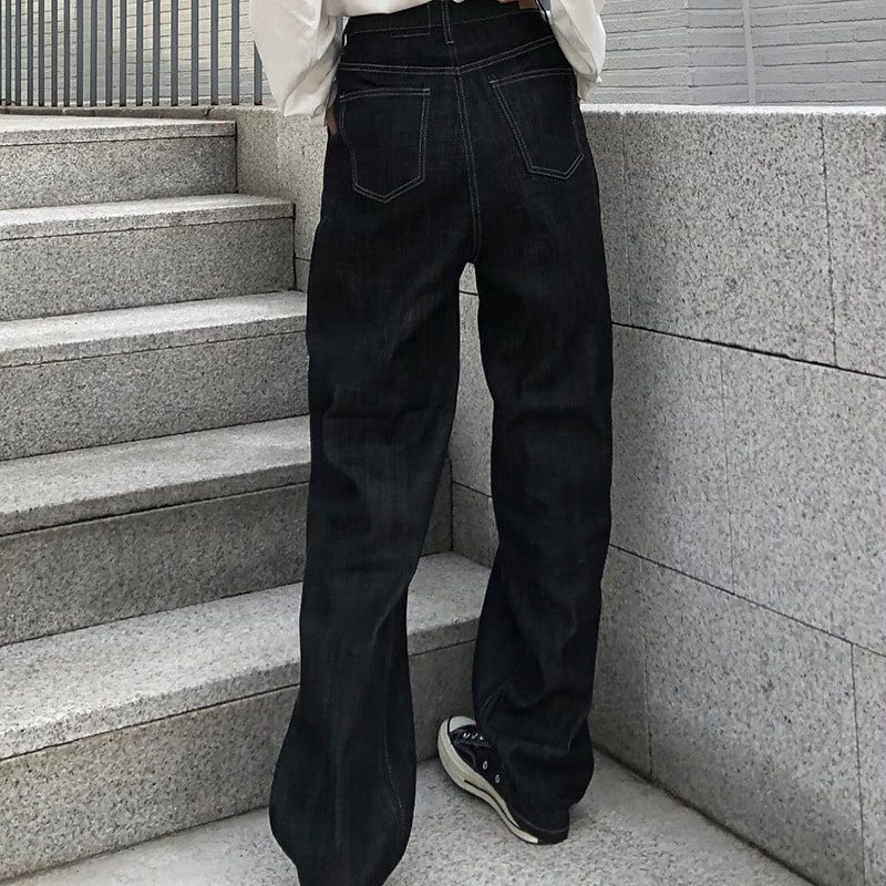 High Waist Black Trousers with White Stitches - Ninja Cosmico