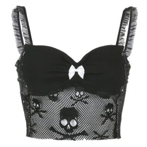 Skull Mesh Camisole with Bow Full