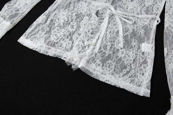 White Floral Lace Cardigan Details 4