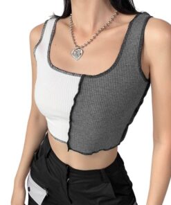 White & Gray Knitted Patchwork Tank Top 2