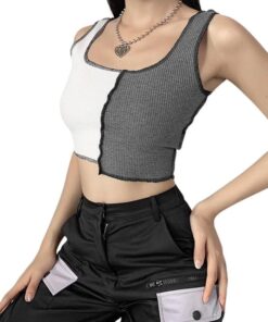 White & Gray Knitted Patchwork Tank Top 5