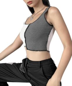 White & Gray Knitted Patchwork Tank Top 6