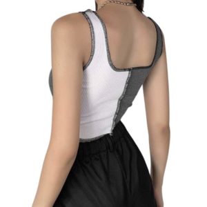 White & Gray Knitted Patchwork Tank Top 7