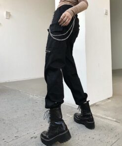 Cargo Pants with Knee Zipper and Waist Chains 02