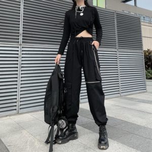 Cargo Pants with Knee Zipper and Waist Chains 11