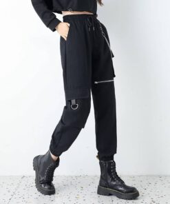 Cargo Pants with Knee Zipper and Waist Chains 3