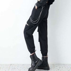 Cargo Pants with Knee Zipper and Waist Chains 5