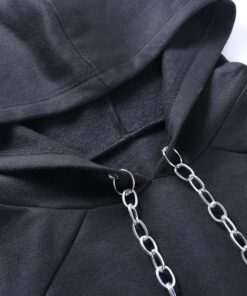 Dragon Print Cropped Hoodie with Metal Chains Details 2