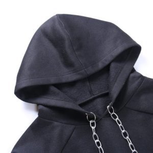 Dragon Print Cropped Hoodie with Metal Chains Details
