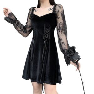 Gothic Dress with Lace Patchwork Sleeves 3