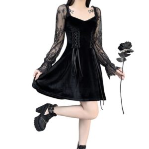 Gothic Dress with Lace Patchwork Sleeves 4