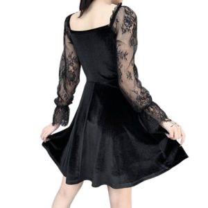 Gothic Dress with Lace Patchwork Sleeves 6