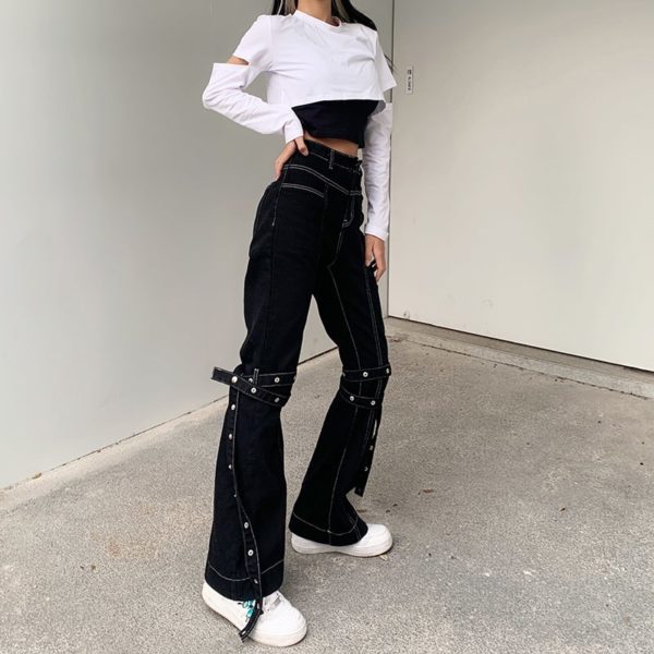 High Waist Cargo Pants with White Stitching