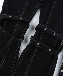 High Waist Cargo Pants with White Stitching Details 5
