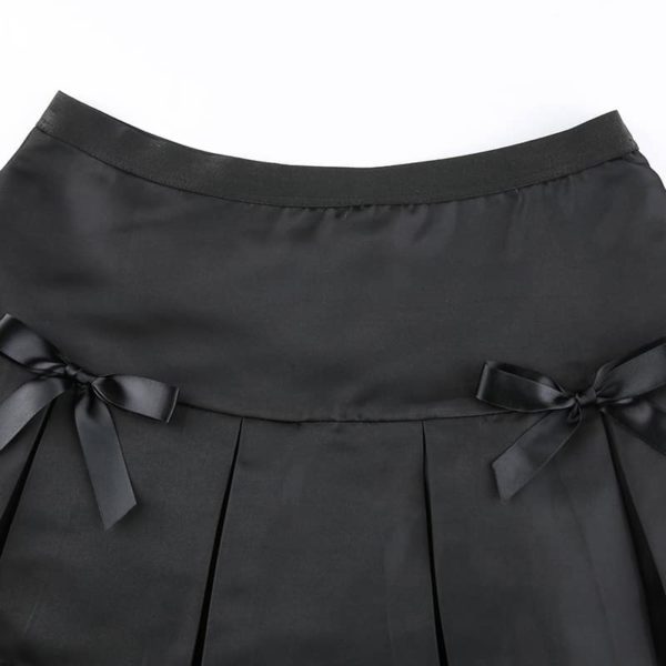High Waist Pleated Lace Mini Skirt with Bows Details