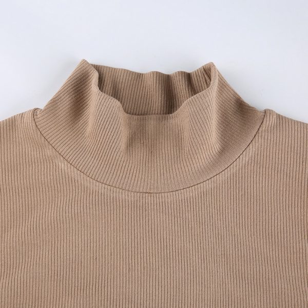 Turtleneck Knitted Crop Top Khaki Details 2