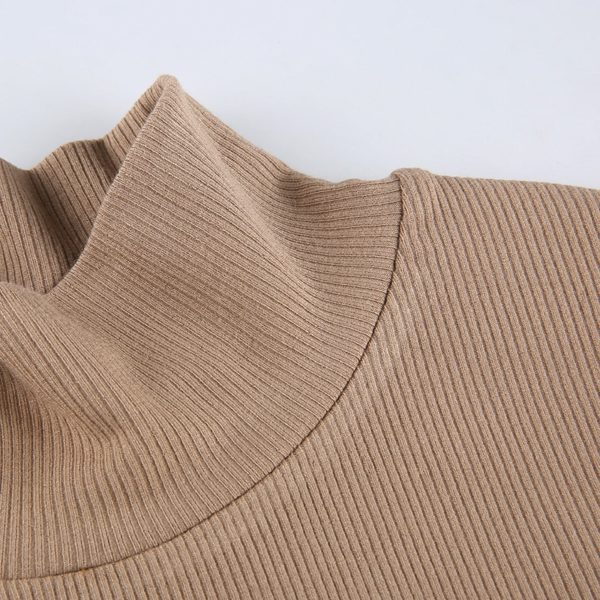 Turtleneck Knitted Crop Top Khaki Details