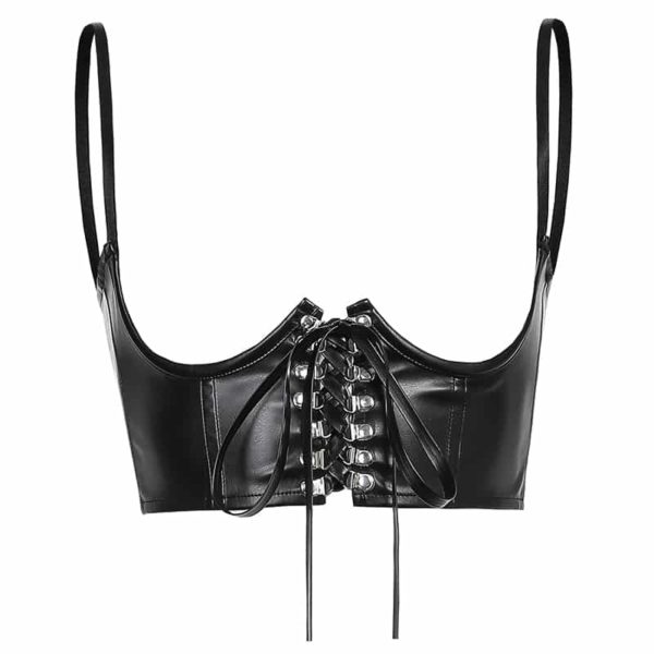 Vegan Leather Lace Up Front Bustier Full