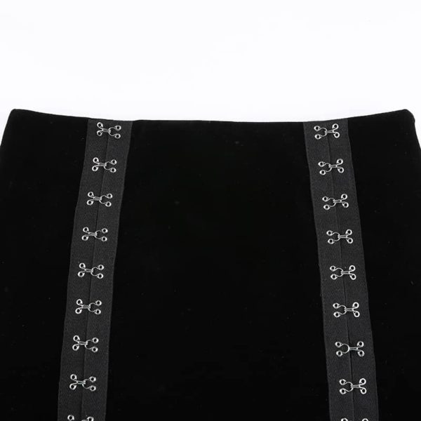 Velvet Mini Skirt with Metal Hooks Details