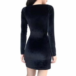 High Waist Long Sleeve Velvet Mini Dress 3