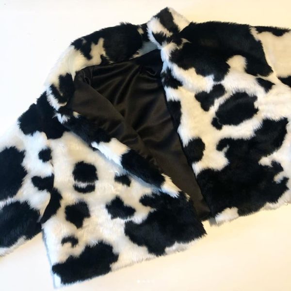 Vegan Fur Cow Print Jacket Full Details