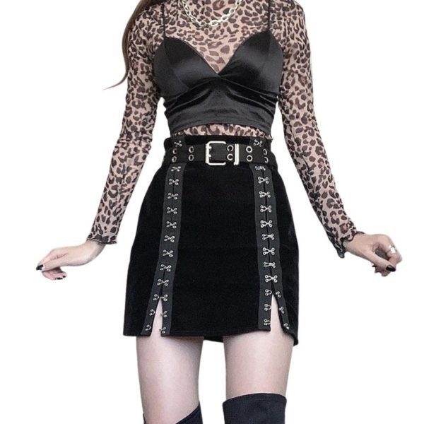 Velvet Mini Skirt with Metal Hooks 5