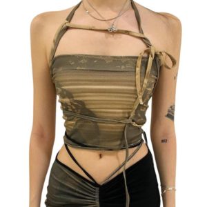 Army Green Lace-up Camisole