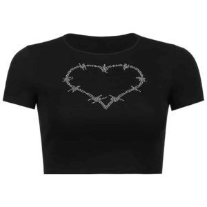 Barbed Wire Heart Crop Top Black Full