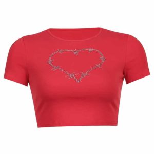 Barbed Wire Heart Crop Top Full Red