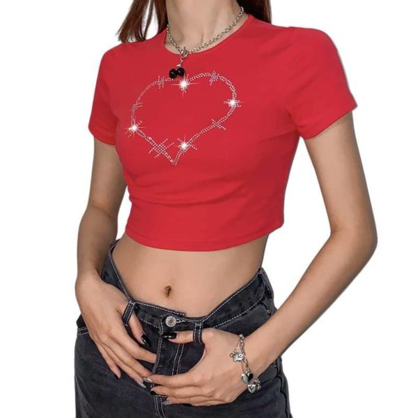 Barbed Wire Heart Crop Top Red