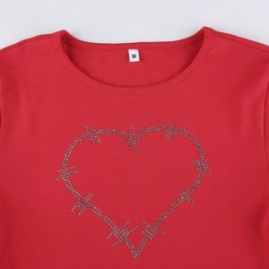 Barbed Wire Heart Crop Top Red Details