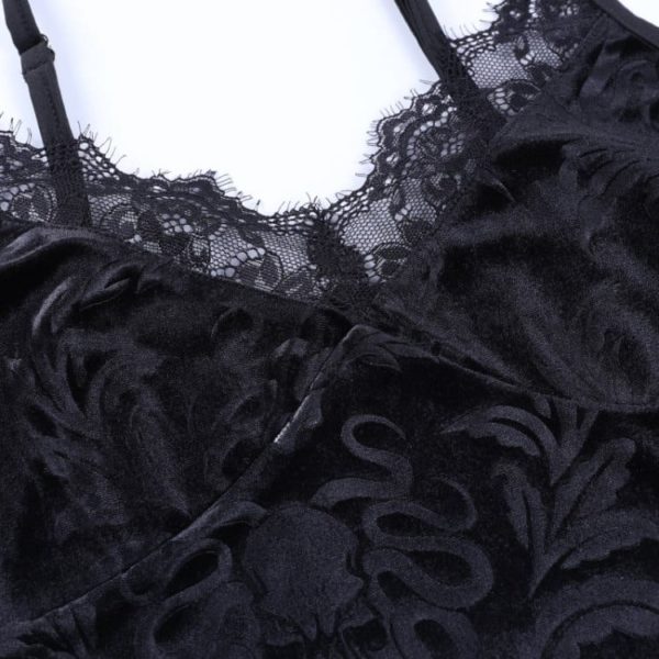 Black Velvet Lace Trim Camisole Details