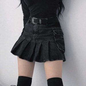 High Waist Denim Pleated Mini Skirt 6