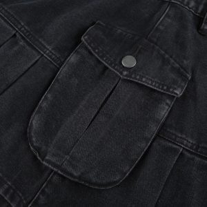 High Waist Denim Pleated Mini Skirt Details 4