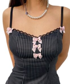 Striped Lace Camisole with Pink Bows