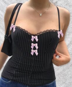 Striped Lace Camisole with Pink Bows 5