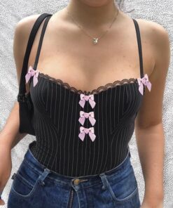 Striped Lace Camisole with Pink Bows 6
