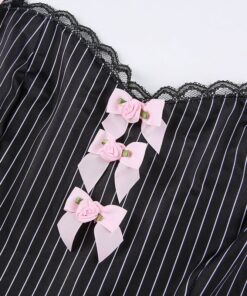 Striped Lace Camisole with Pink Bows Details 3