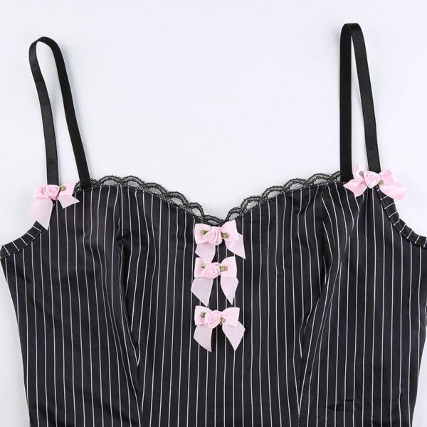 Striped Lace Camisole with Pink Bows Details