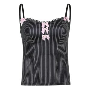 Striped Lace Camisole with Pink Bows Full