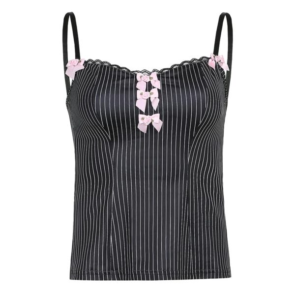 Striped Lace Camisole with Pink Bows Full