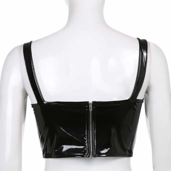 Vegan Leather Belted Corset Tank Top Full Back