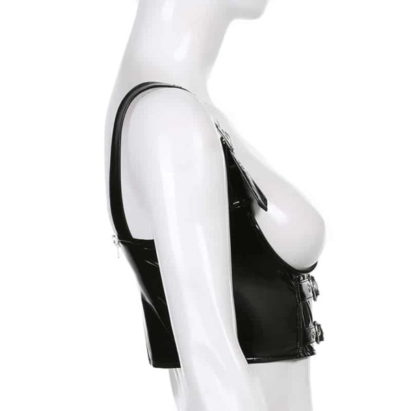 Vegan Leather Belted Corset Tank Top Full Side
