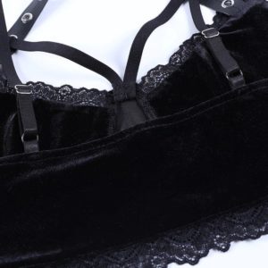 Velvet Lace-Trim Cami with Neck Bandages Details 7