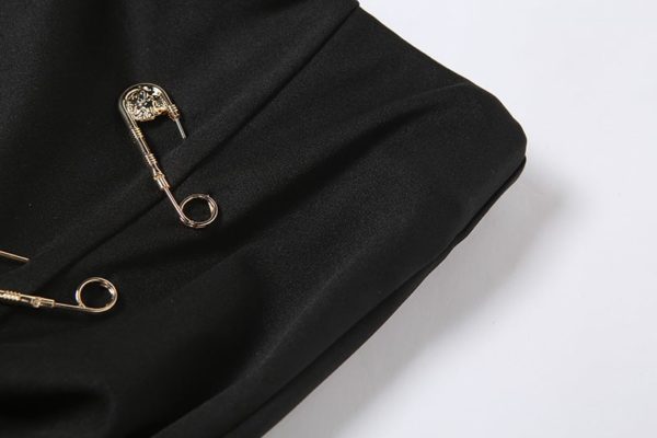 High Waist Midi Skirt with Metal Pins Details 2
