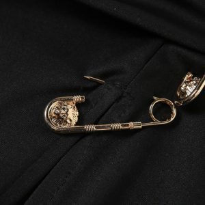 High Waist Midi Skirt with Metal Pins Details 3