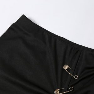 High Waist Midi Skirt with Metal Pins Details