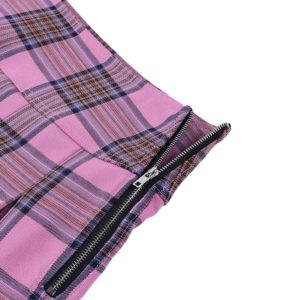 High Waist Plaid Pink Mini Skirt Details 3